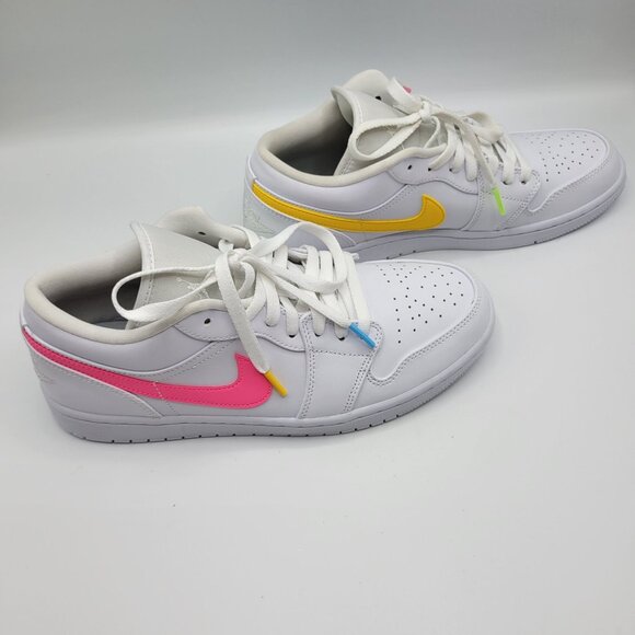 Nike Air Jordan 1 Retro Low Men Size 10 CW7033-100 Swoosh Shoes Whit Multicolor - Picture 13 of 14